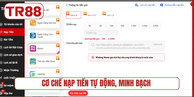 Cơ chế nạp tiền tự động, minh bạch
